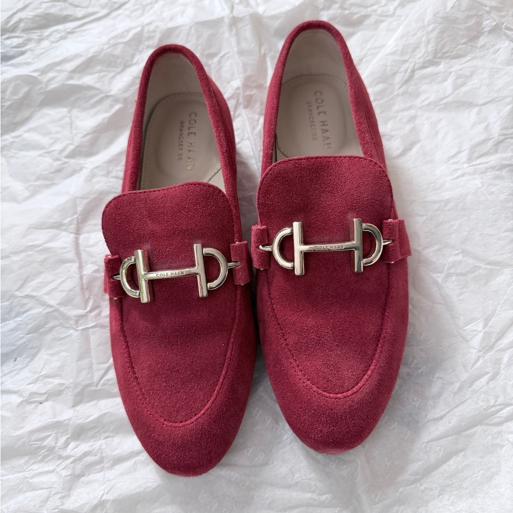 Cole Haan Burgundy Suede Loafers with Silver Accent